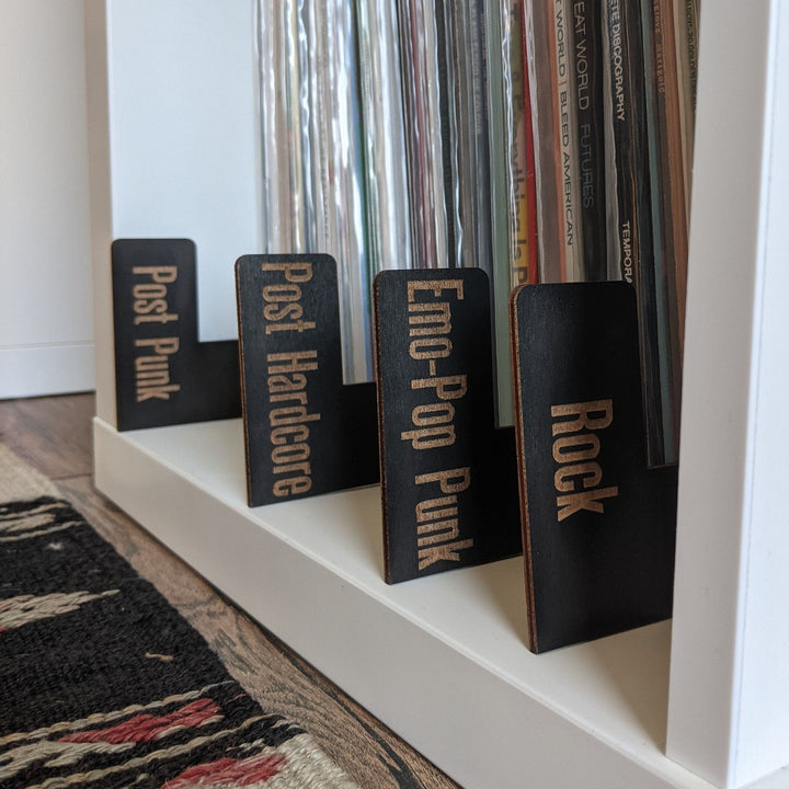Eco Friendly, Black Genre Record Dividers, Both sides Set of Record Dividers, Custom Genre Record Dividers, Band Name Dividers - cilpastore